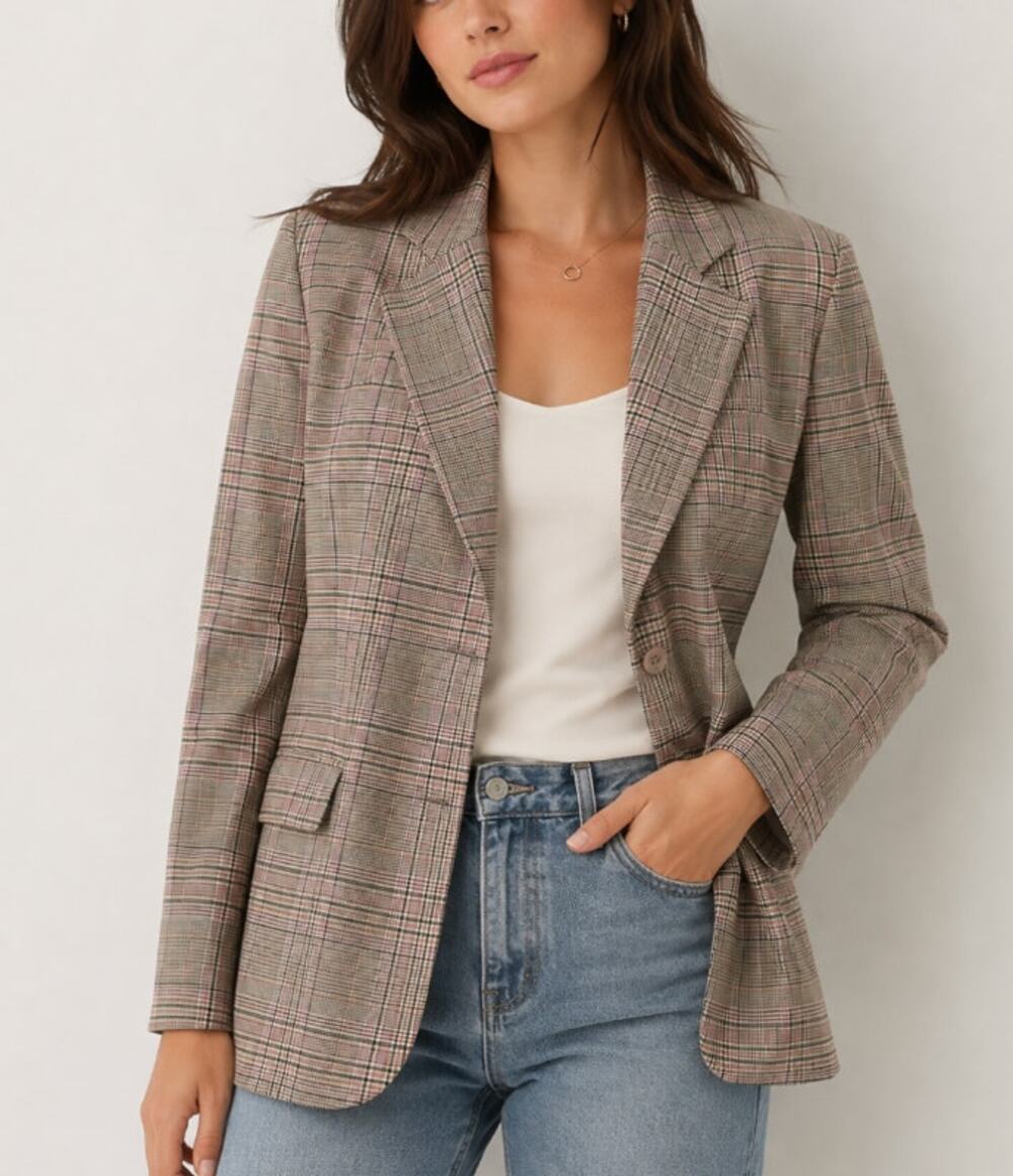 Peppermayo Plaid Blazer Brown Pink 6